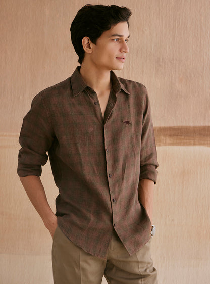 Roman Brown Check Linen Shirt