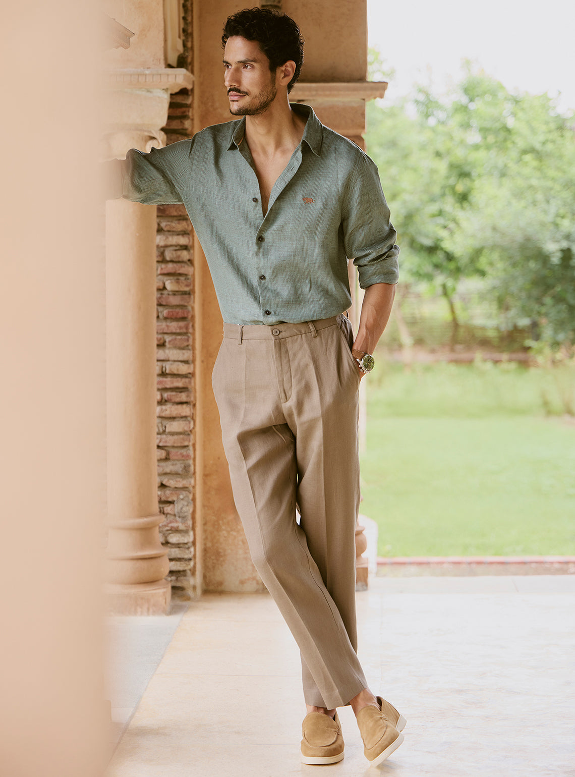 Sub Green Linen Check Shirt