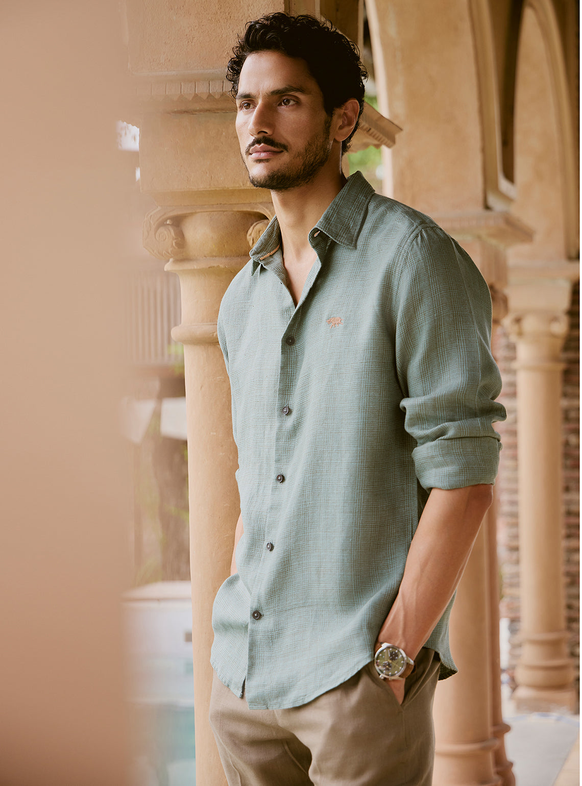 Sub Green Linen Check Shirt